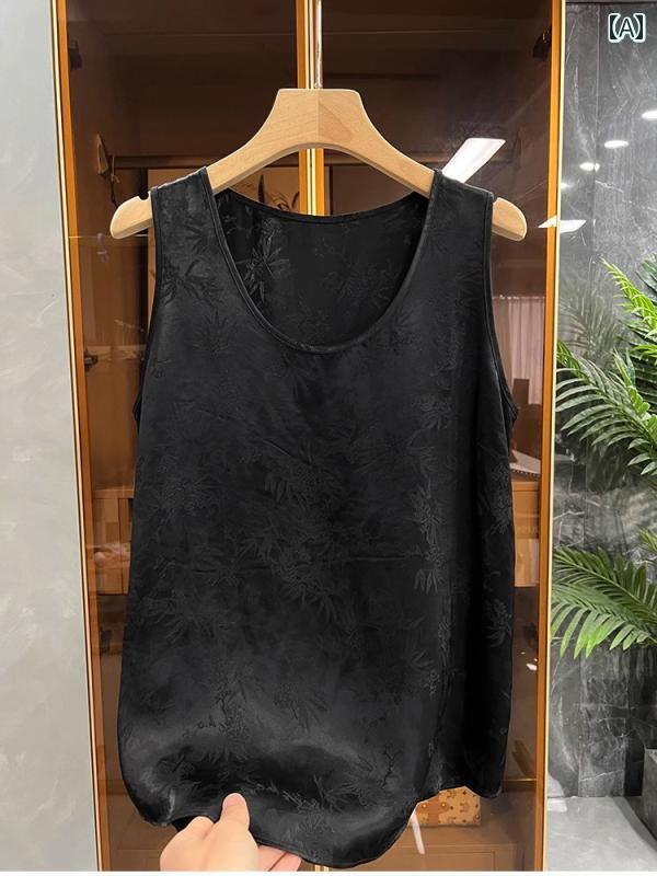 ノースリーブ　インナー　レディース チャイナ風 アセテート サテン ベスト 女性 2025 ジャカード ノー..