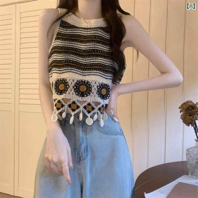 ノースリーブ　インナー　レディース ストライプ タッセル キャミソール レディース 夏の ノースリーブ..