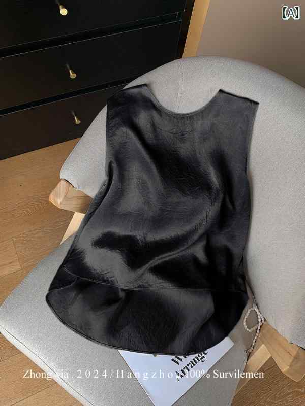 ノースリーブ インナー レディース 女性用 ブラック アセテート 冷感 ノースリーブベスト 夏の スタイル フレンチスタイル ハイエンド ユニークで 美しい ゆ...