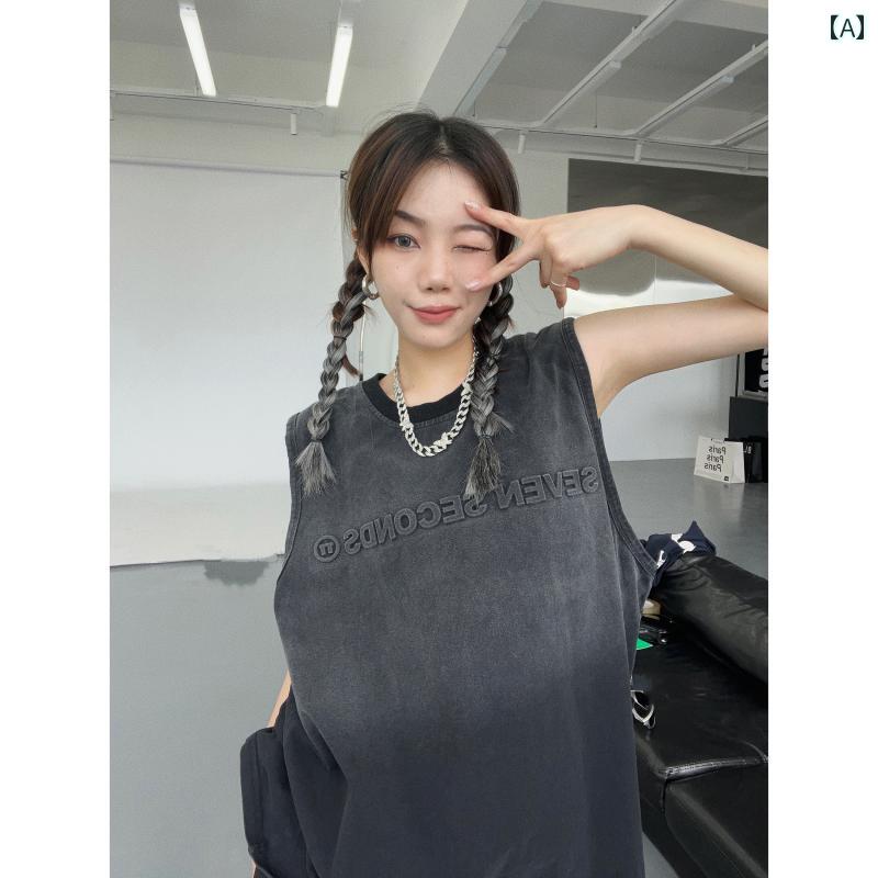 ノースリーブ　インナー　レディース Feichai サマー アメリカン レトロ ヘビー センス オールド ベス..