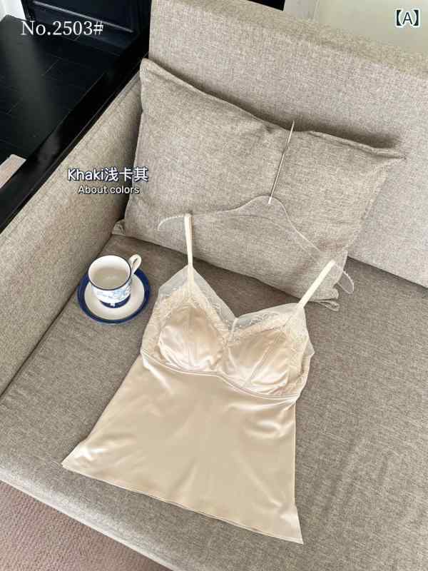 キャミソール　タンクトップ　レディース Chu Xinmei 春夏 軽い 高級 サテン フレンチレースの 美しい バック キャミソール ベスト 女性用 インナーと アウターに 着用 できる 魅惑的 下着