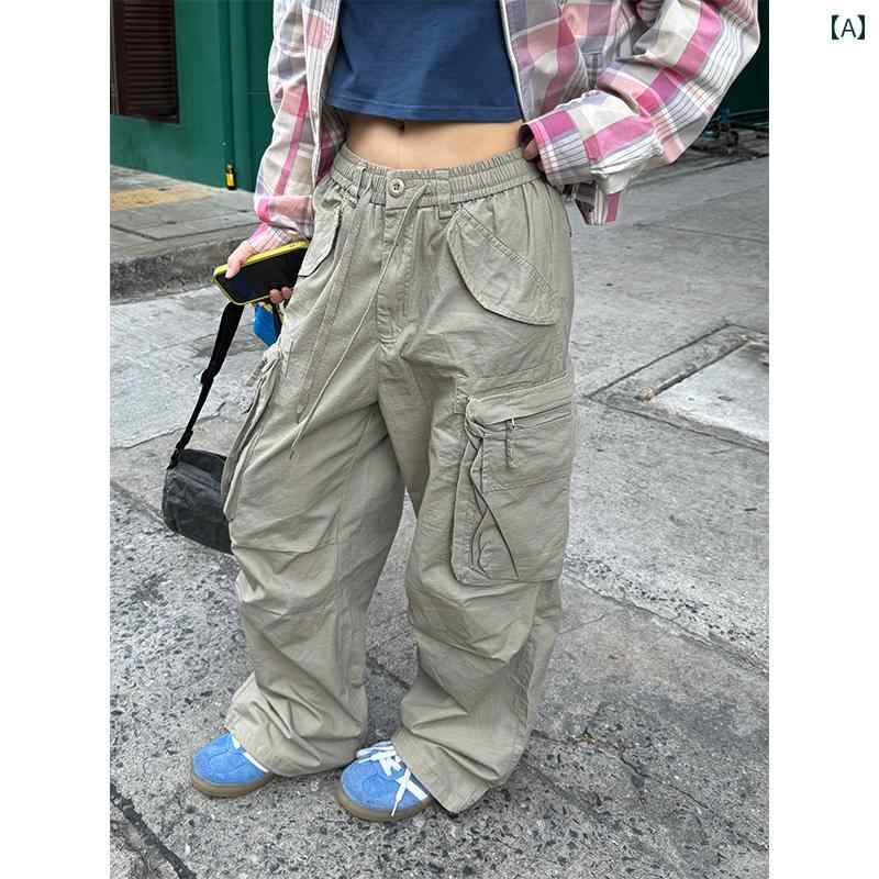 カーゴパンツ　メンズ　レディース Chuan Ye アメリカン レトロ マルチ ポケット ワイド レッグ オーバ..