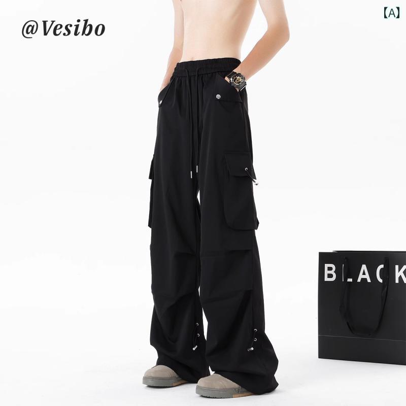 カーゴパンツ　メンズ　レディース ファッション の プリーツ パラシュート パンツ メンズ 夏 アメリカ..
