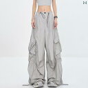 ワイドレッグ パンツ レディース KEN STUDIO 夏の アメリカン 湯たんぽ パラトルーパー 巾着 速乾 プリーツの 薄手 オーバー オール 女性用
