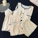 パジャマ レディース かわいい ビクトリア 魅惑的 綿 サスペンダー パジャマ レディース 夏 スタイル 胸 パッド 付き 春秋 かわいい 4 ピース ホーム ...