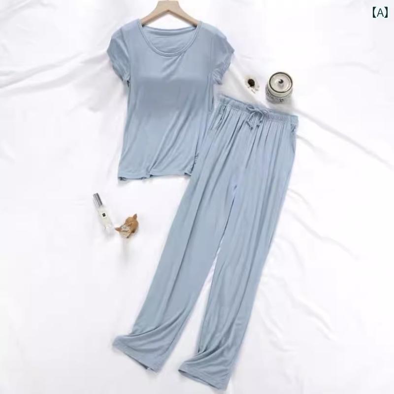パジャマ　レディース　かわいい 夏用の 女性用 モダール入り パジャマ 薄手 無地 シンプル 大きいサイズ ゆったり 涼しい 冷感 ホームウェア スーツ