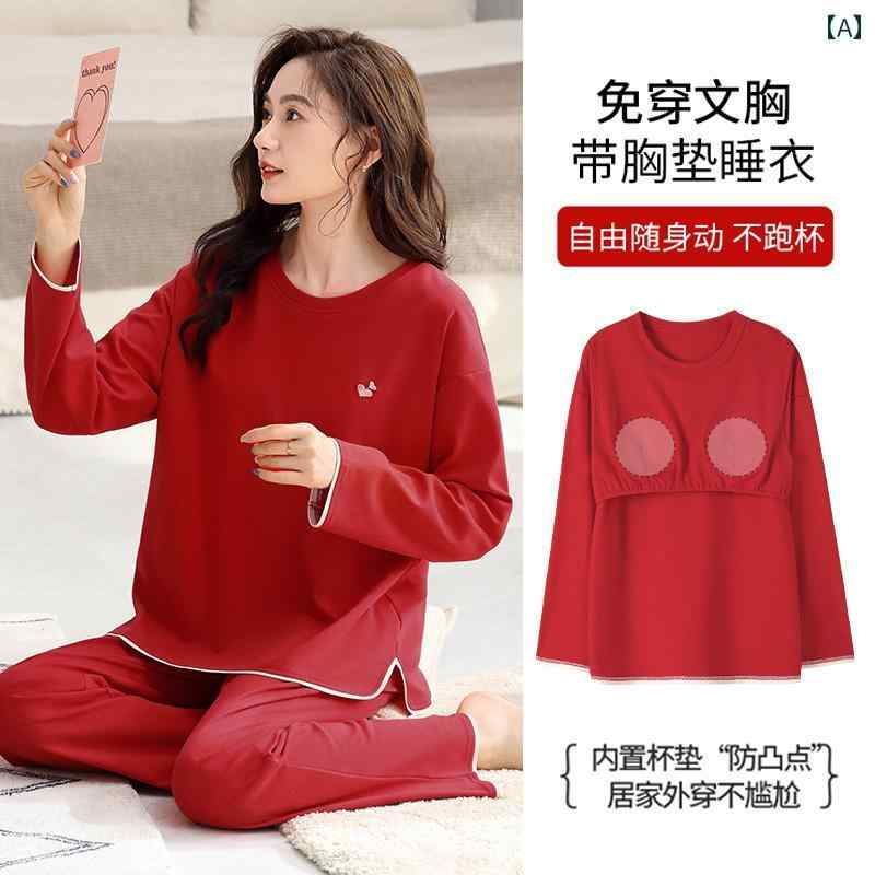 パジャマ　レディース　かわいい 2025年 巳年 赤い パジャマ レディース 綿 長袖 春秋 薄手 胸 パッド 付き ぶつけ 防止 部屋 着