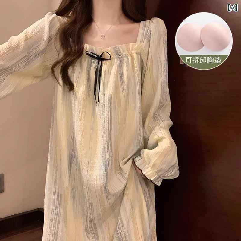 パジャマ　レディース　かわいい GPTSU 長袖 パッド入り ナイトドレス 春秋 フェイク 綿 レトロ 2025年..