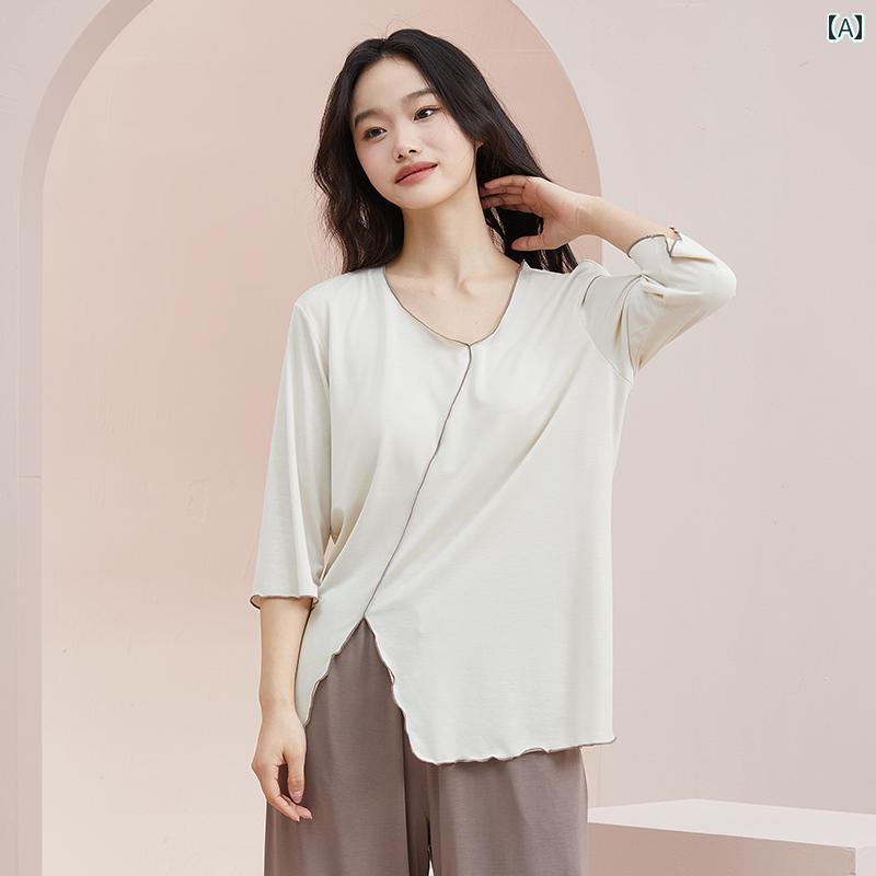 パジャマ レディース かわいい 女性用 パジャマ 2024 春 快適 七分袖 春秋 胸 パッド 付き ワンピース ゆったり 大きいサイズ 家 着