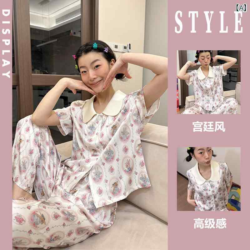 パジャマ　レディース　かわいい 女性 用 冷感 パジャマ 2024 春 高級 スイート ウサギ プリント ホー..