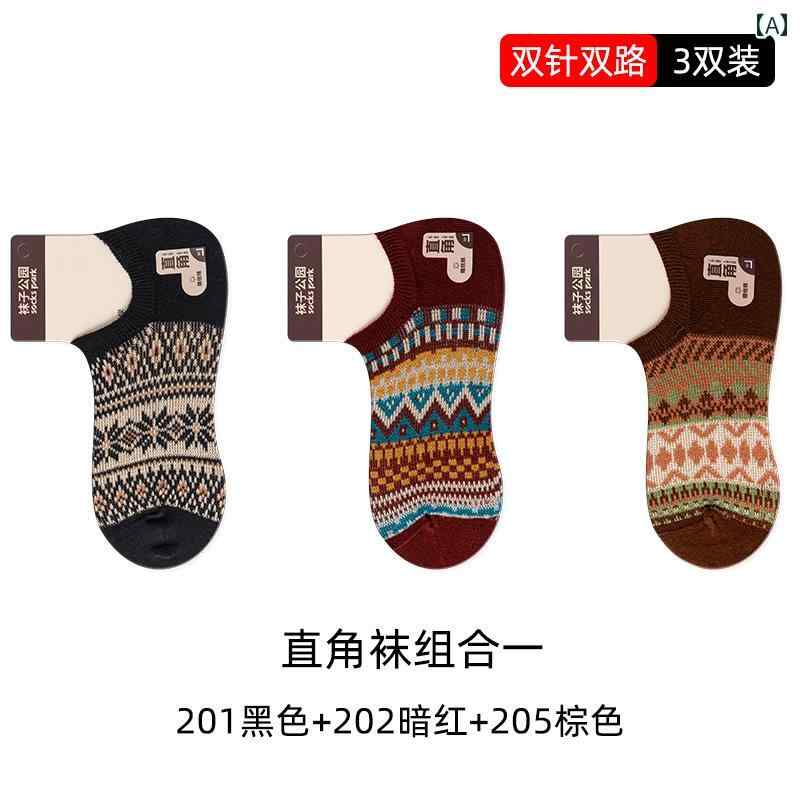 レディース　ソックス　レギンス 靴下 パーク ソックス レディース レトロ エスニック ボート 春秋 綿 滑り止めと非 ドロップ ヒール 浅い 直角 見えない
