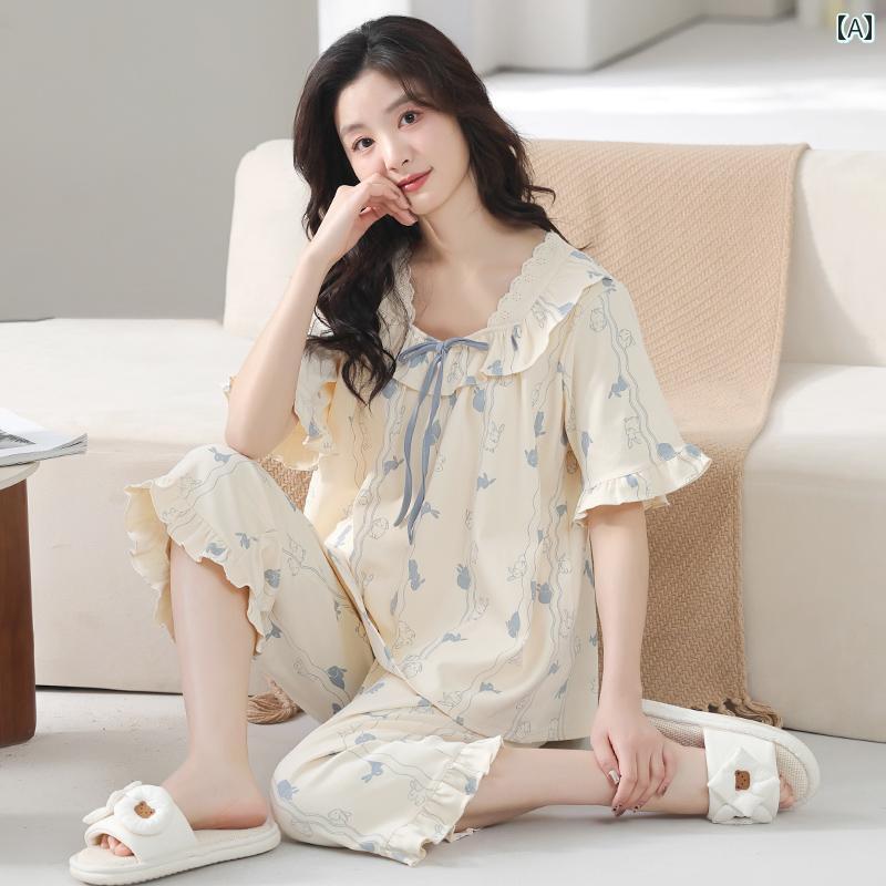 ママ　パジャマ　レディース キャットマン パジャマ レディース 2025夏 コットン 夏 半袖 クロップドパ..