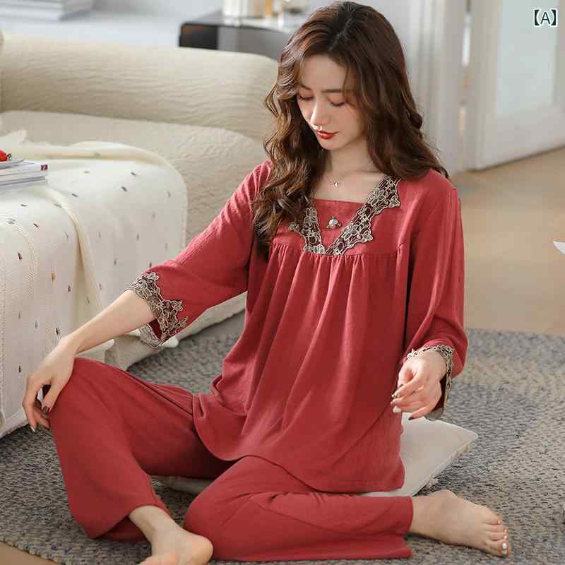 ママ　パジャマ　レディース 春夏 女性用 モダール パジャマ 七分袖と長 ズボン ハイエンド 中年 母親..