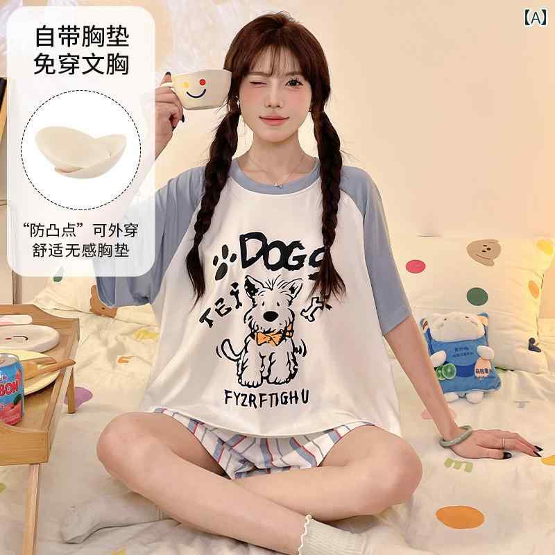 ママ　パジャマ　レディース 小豆の 大きい 子供用 パジャマ 女の子 夏 モダール 胸 パッド 付き 半袖 ..