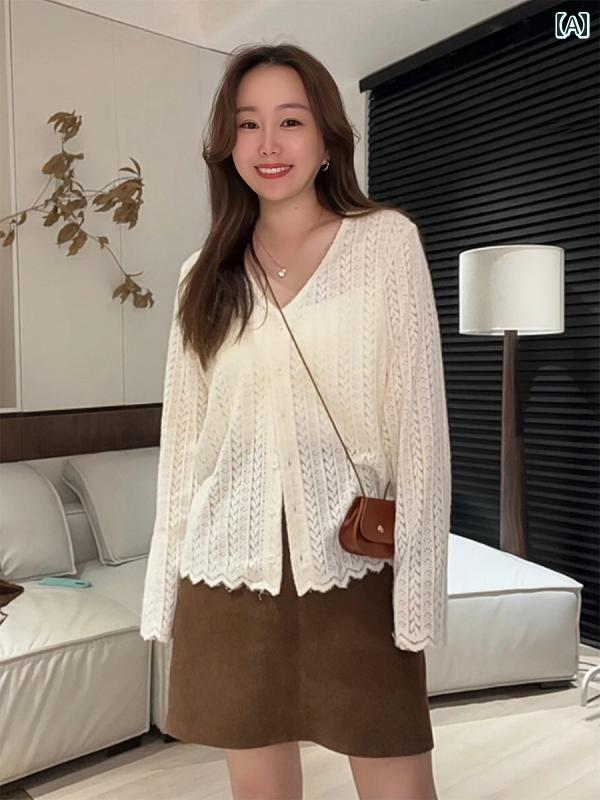 Vネック セーター レディース 大きいサイズ 婦人服 2025 春秋 太い MM ゆったり スリム 大きい Vネック ウール 長袖 ニットカーディガン