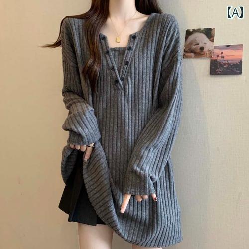 Vネック セーター レディース オートミール Vネック ストライプセーター 長袖 Tシャツ レディース 2025 春 大きめ サイズ mm ミドル 丈 レイヤリング シャツ トップ