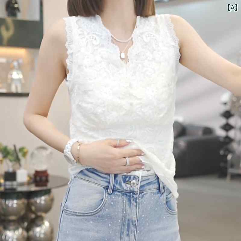 Vネック セーター レディース 大きいサイズ ファッション レース ノースリーブ トップス 女性用 夏用 太った 女の子用 アウトドアウェア 通勤用 Vネック ホワイト ベスト