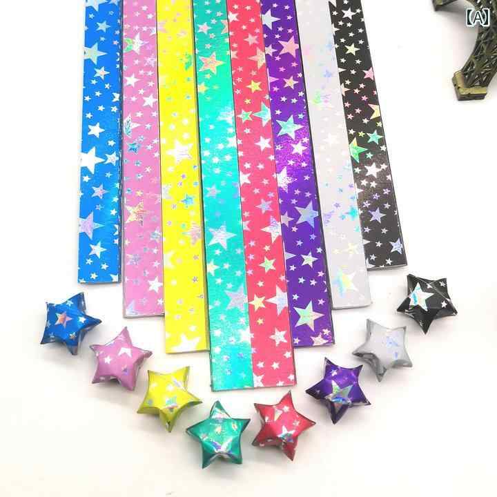 アクセサリー　ヘア　雑貨 星 紙 レーザー 明るい 表面 フラッシュ 折り 五芒星 幸運の 子供 色紙