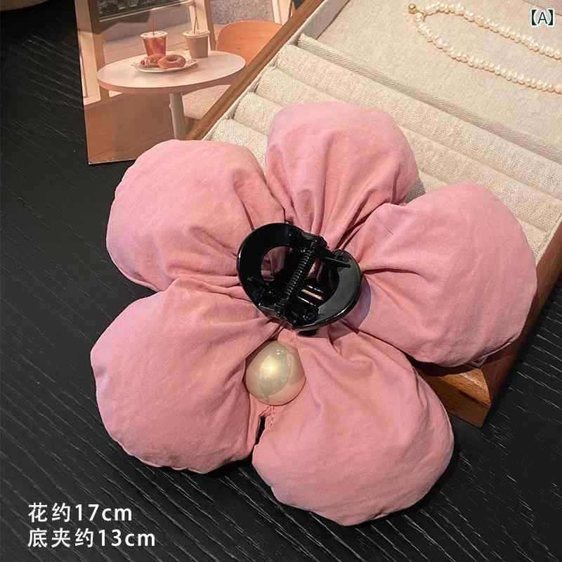 アクセサリー　ヘア　雑貨 パフ ダイアリー 秋冬 特大 立体 厚手 コットン 五 弁 花 ビーズ ヘア ピン