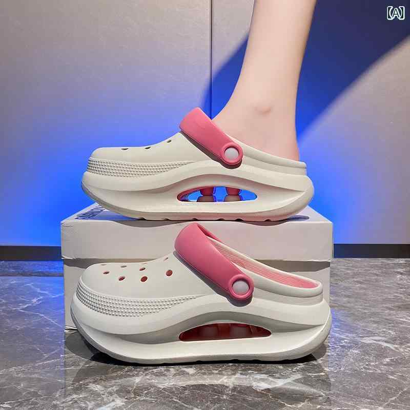 スリッパ　シューズ　カジュアル 2025夏の レディース ホール シューズ 新 ソフト ソール つま先 閉じた スリッパ アウトドア 滑り止め 厚底 身長 アップ ビーチ