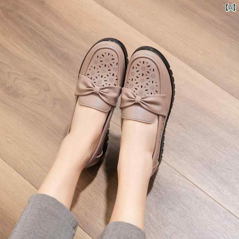 スリッパ　シューズ　カジュアル 2024 ママ 靴 サンダル 革 快適 ソフト ソールの レディース 穴 革靴 春と 夏