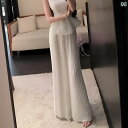 レディース トップス カジュアル レディース ホワイト プリーツ ワイド レッグ パンツ 2025夏 ゆったり ファッション ハイウエスト スリム カジュアル