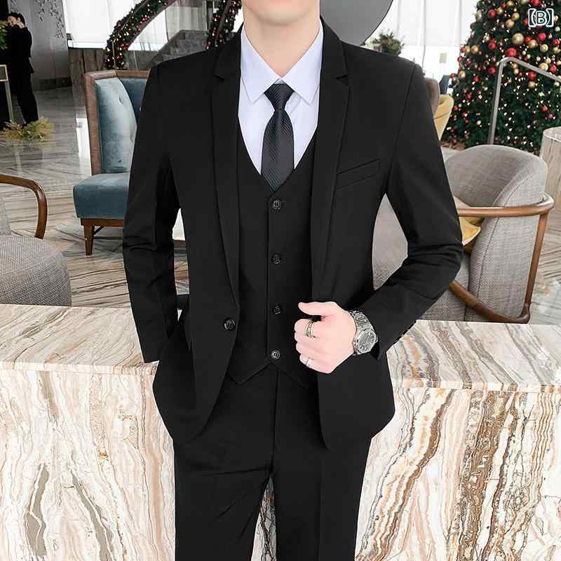 ビジネス　スーツ　ジャケット メンズスーツ 韓国 カジュアル ビジネス フォーマル ジャケット スリムフィット ベスト マン 新郎 ウェディングドレス アイロン スーツ
