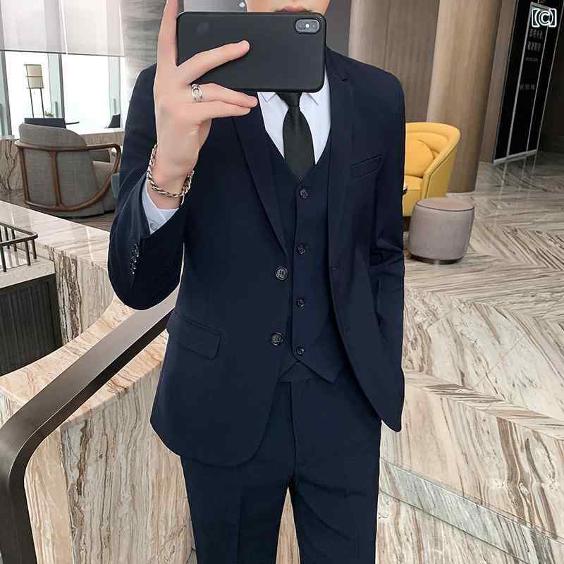 ビジネス　スーツ　ジャケット メンズスーツ 韓国 カジュアル ビジネス フォーマル ジャケット スリムフィット ベスト マン 新郎 ウェディングドレス アイロン スーツ