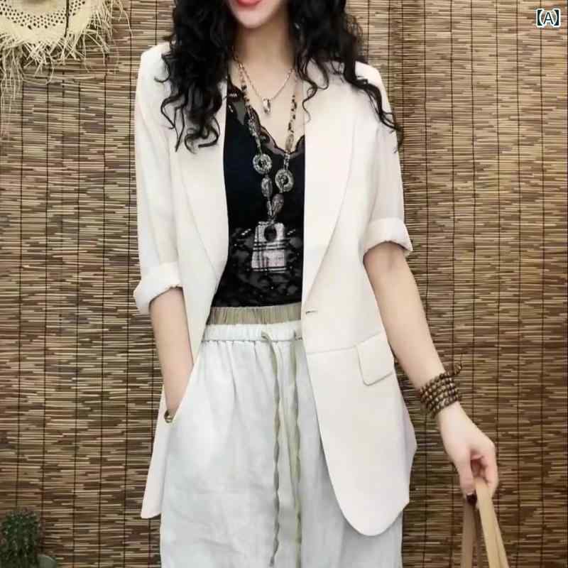 スーツ　ジャケット　カジュアル 薄手 リネンの 小さい スーツ 女性用 夏の 商品 英国 風 カジュアル スリム ジャケット トップ