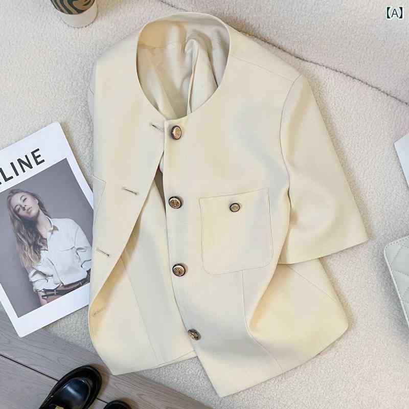 スーツ　ジャケット　カジュアル オフ ホワイトの シャネル 風 スーツ ジャケット 女性用 薄手 2025夏の の ある 半袖 トップス