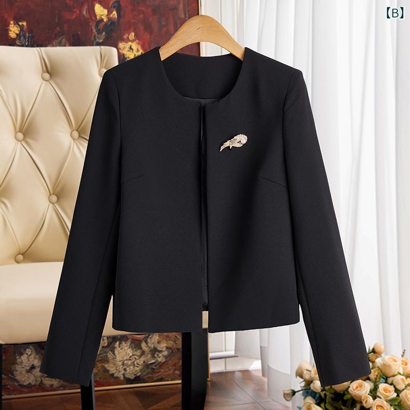 スーツ　ジャケット　カジュアル 深 セン 南 友 高級 和風 ショート アセテート ジャケット 女性用 2025 春秋 パールブローチ 付き スモール スーツ