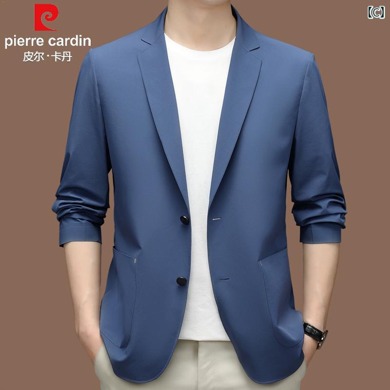 ビジネス　スーツ　ジャケット ピエールカルダン 夏 薄手 日焼け防止 スーツ メンズ 春夏 冷感 カジュアル ハイエンド ノンアイロン スモール シングル ウエスタン ジャケット
