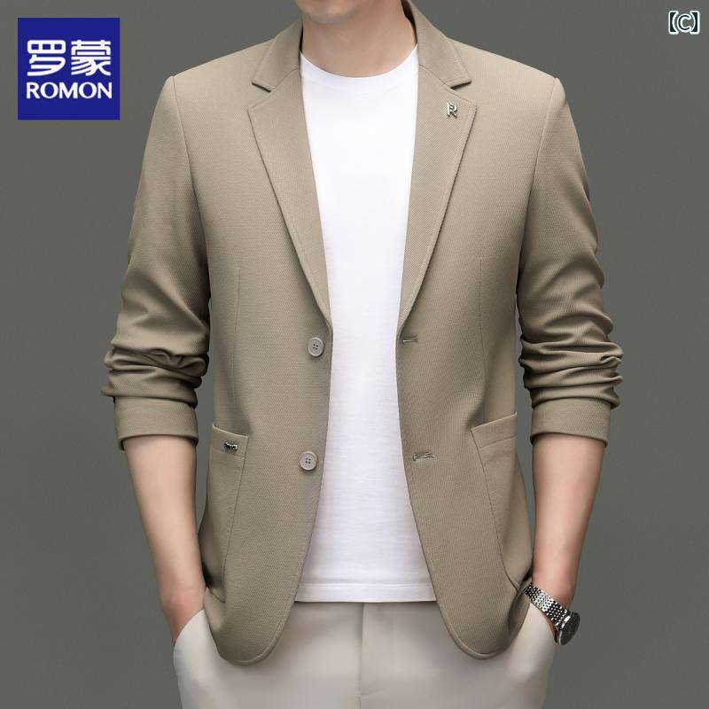 スーツ　ジャケット　カジュアル ロモン カジュアル スーツ メンズ 春 薄手 軽量 ビジネス シングルブレスト ジャケット ハイエンド