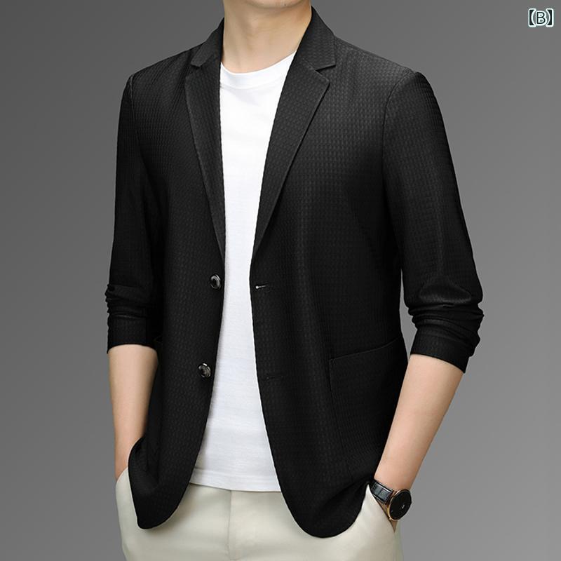 スーツ　ジャケット　カジュアル 夏の 男性用 軽量 日焼け防止 スーツ 高級 冷感 しわ 防止 通気性 単層 ビジネス コート メンズジャケット