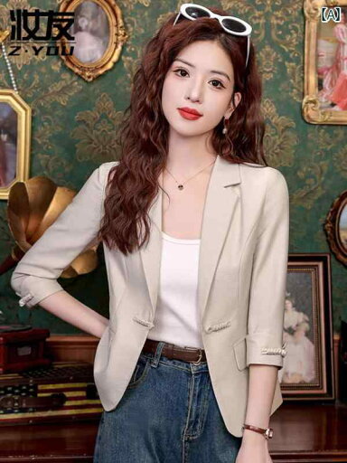 スーツ ジャケット カジュアル 2025 春夏 チャイナ風 民族 風 七分袖小 スーツ ジャケット 女性用 小さめ サイズ トップ スーツ ジャケット カジュアル 2025 春夏 チャイナ風 民族 風 七分袖小 スーツ ジャケット 女性用 小さめ サイズ トップ