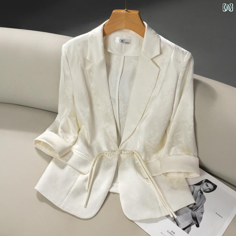 スーツ　ジャケット　カジュアル 七分袖の 小さい スーツ ジャケット 女性用 夏用 薄手 2025年 新型 チャイナ風小 ショート アセテート