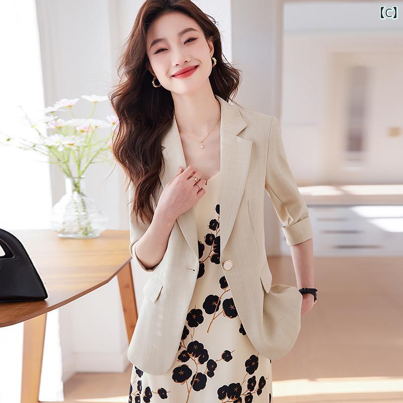 スーツ　ジャケット　カジュアル 女性用 細身 ストライプスーツ ジャケット 2025夏 高級 七分袖 レディース カジュアル スーツ セット