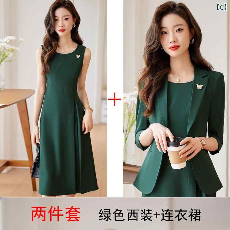 ビジネス　スーツ　ジャケット スーツ ドレス 2024 夏の 薄手 ビジネスウェア フェミニンな ワークウェア フォーマルスーツ スカート