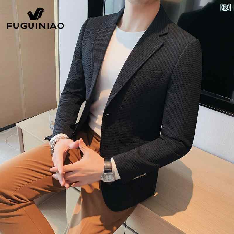 シューズ　スリッパ　カジュアル Fuguiniao 白 スーツ メンズ ハイエンド ビジネス フォーマルウェア シングル 2024 秋冬 カジュアル ジャケット