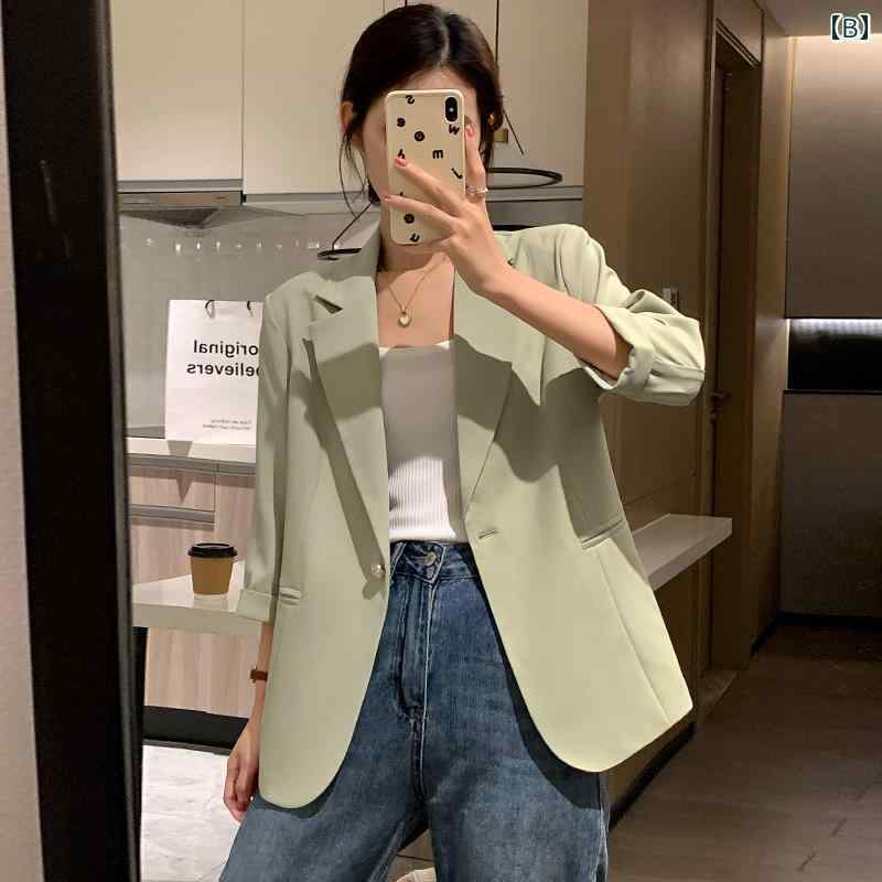 ビジネス　スーツ　ジャケット ベージュの スーツ ジャケット レディース 小柄な ショート スタイル 2024 春夏の 韓国 ハイエンド 七分袖 薄手の