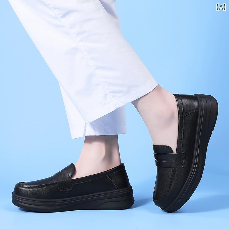 シューズ　スリッパ　カジュアル 女性用 ナースシューズ 通気性 疲れにくい 革 滑り止め ソフト ソール ブラック ワン ステップ 厚底 医療用 作業 靴