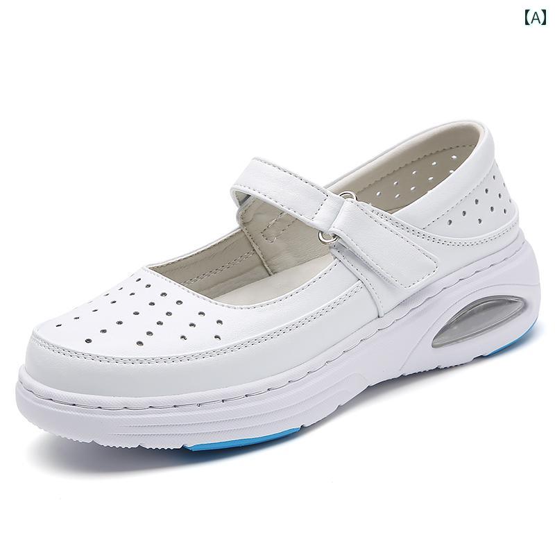 シューズ　スリッパ　カジュアル 革 ナースシューズ 夏用 厚底 エア クッション ソフト ソール 疲れにくい 滑り止め 快適 美容院 医療用 作業 靴