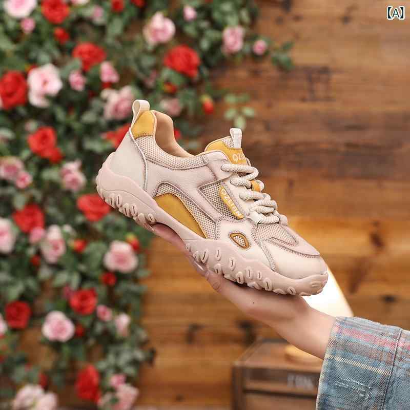 シューズ　スリッパ　カジュアル 千 智 連 革 デク サン シューズ レディース 2025 春 レースアップ 滑り止め ソフト ソール 快適 学生 スポーツ カジュアル