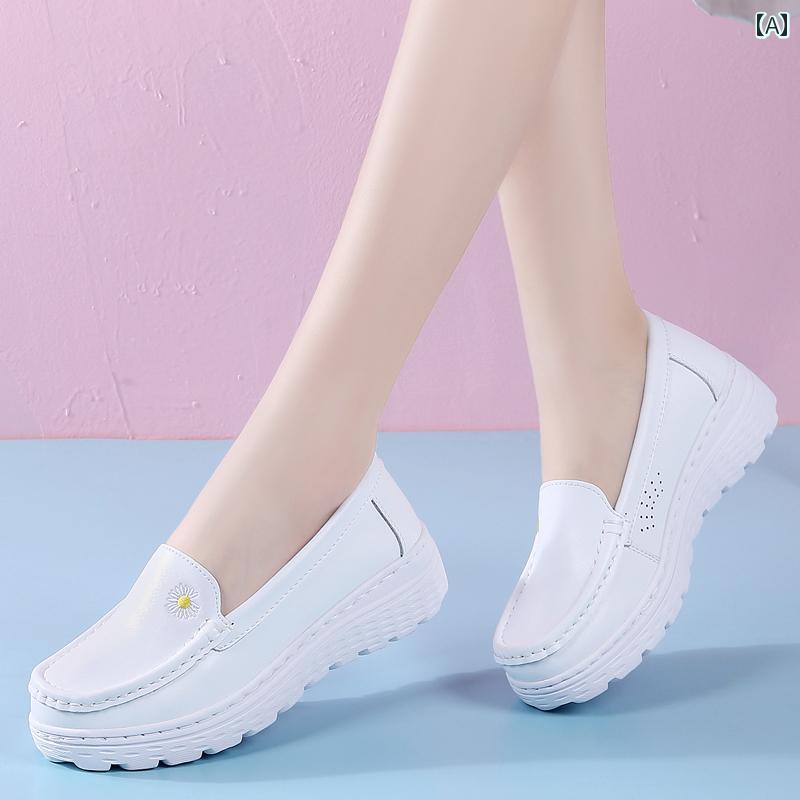 シューズ　スリッパ　カジュアル 女性用 ホワイト ナースシューズ 快適 ソフト ソール 滑り止め 足が ..