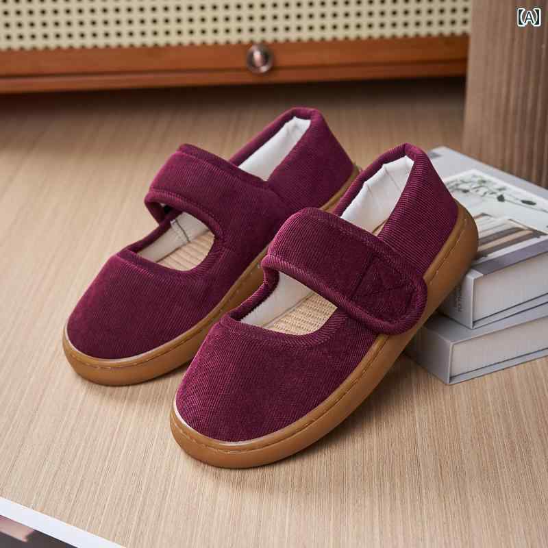 シューズ　スリッパ　カジュアル 高齢者の 春秋 滑り止め リネンの 柔らかい 底の スリッパ 軽い 散歩や 屋外で 家で 履く レディース 厚底のの 布 靴
