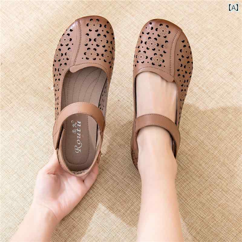 シューズ　スリッパ　カジュアル レディース 夏の 革 マザー シューズ サンダル 柔らかい 靴 底 滑り止め 牛革 中年 高齢者 革靴