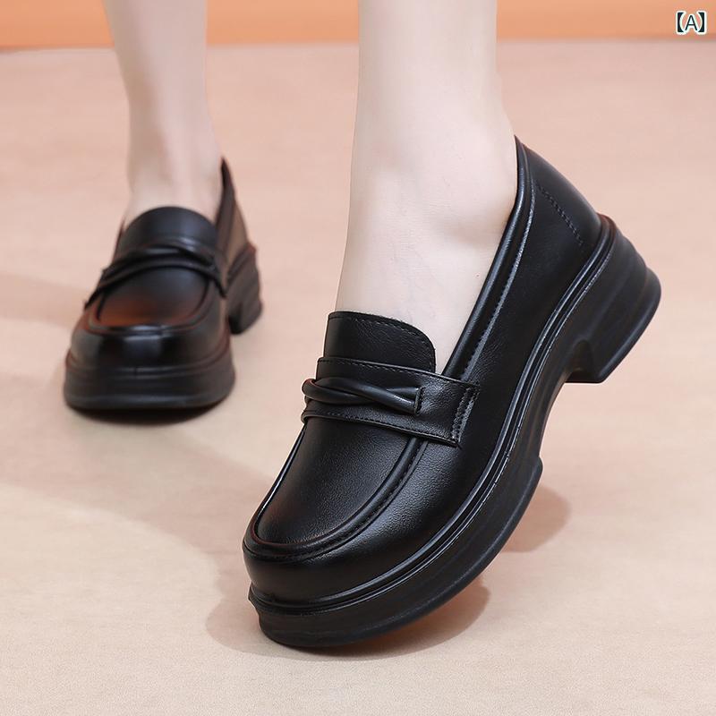 シューズ　スリッパ　カジュアル KFC ワーク ローファー 女性用 黒 革靴 滑り止め ソフト ソール プロ 仕様 英国製 厚底 4 cm シングル シューズ