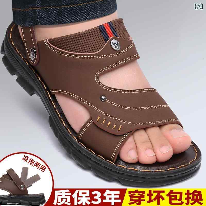 シューズ　スリッパ　カジュアル メンズサンダル 2024 夏 革 ソフト 滑りにくい ビーチ シューズ メン..