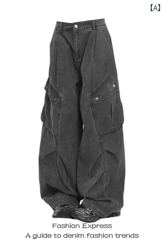 レディース　スカート　カジュアル アメリカ ストリート レトロ プリーツ ラージ ポケット ワーク ジー..