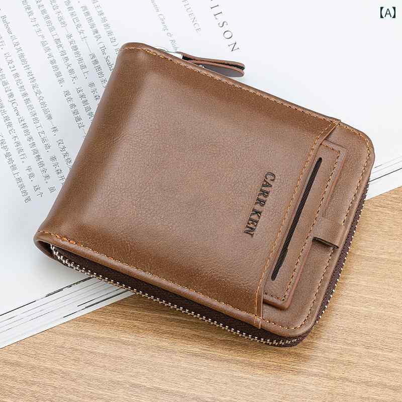 財布　カードケース　レザー ジッパー 財布 メンズショート 韓国な 学生 レトロ 水平および 垂直 多機..